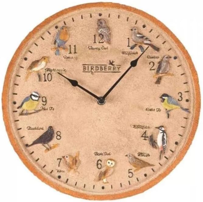 Bird design outdoor wall clock with built-in thermometer.