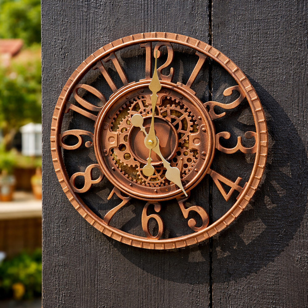 Bronze effect outdoor garden wall clock