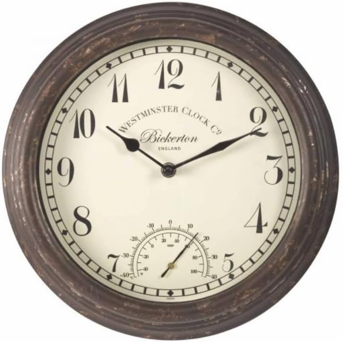 Vintage 30cm wall clock with built in thermometer