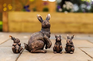 Weatherproof bronze effect rabbits displayed outdoors