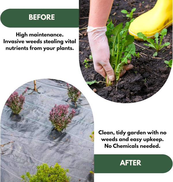 Permeable weed membrane laid across garden soil