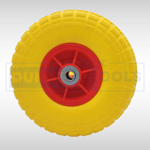 Yellow wheelbarrow wheel with block tread