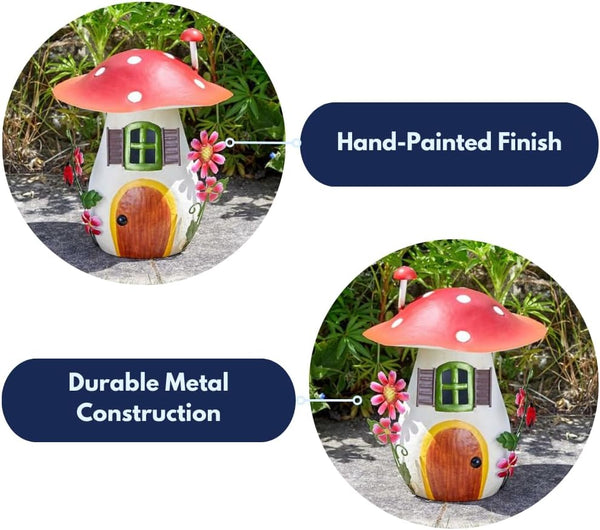 Colourful fairy garden ornament with mushroom design