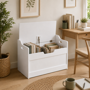 Multi-purpose white storage chest with seating