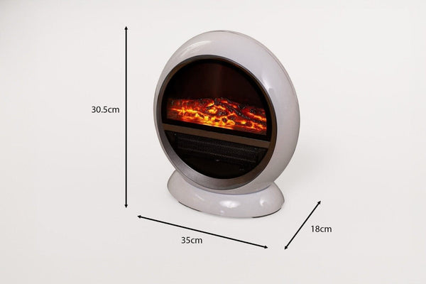 Freestanding electric fireplace heater shown from front