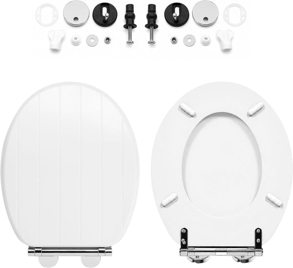 Soft close white engineered wood toilet seat installed