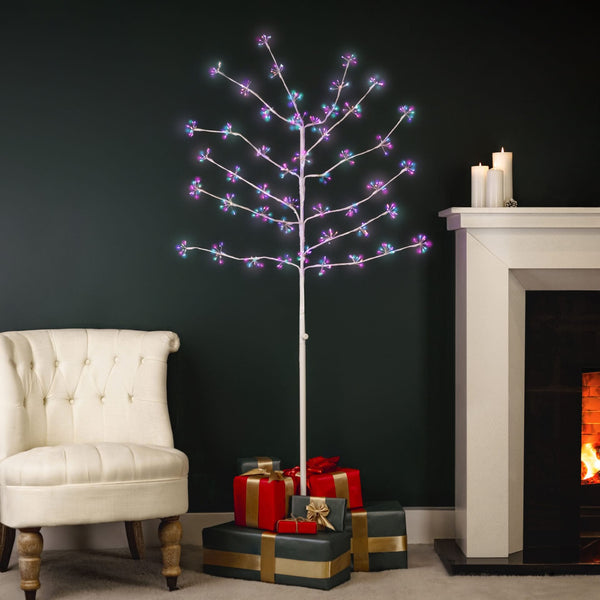Modern Christmas twig tree with colourful LEDs