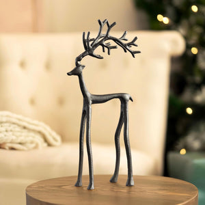 set of 2 white reindeer ornaments with gold antlers