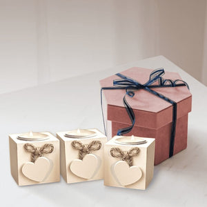 Rustic white candle holder set shown from the front