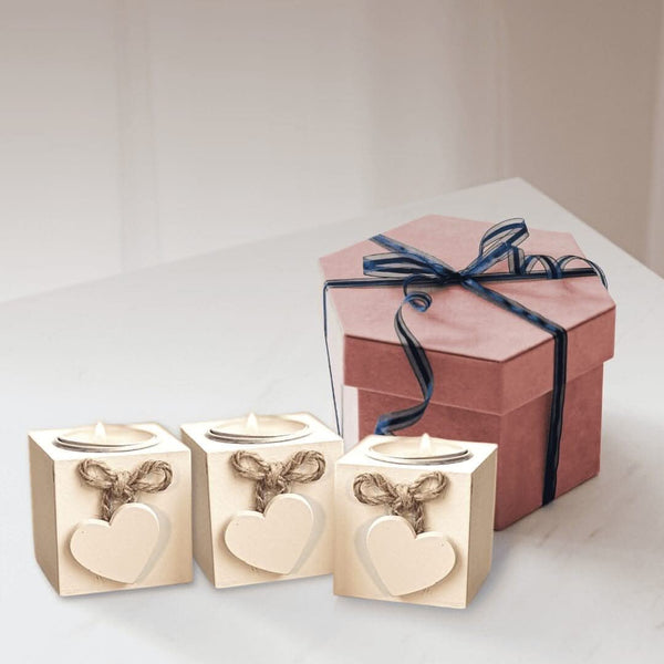 Rustic white candle holder set shown from the front
