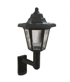 Traditional solar garden wall lights shown together