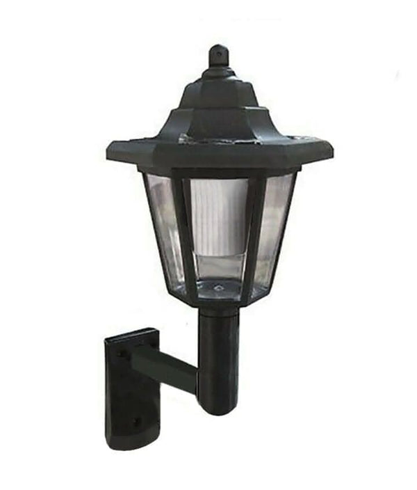 Traditional solar garden wall lights shown together
