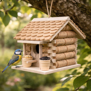 Wooden bird house for small garden birds