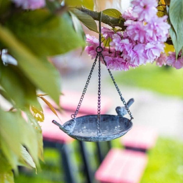 Outdoor metal bird feeder and water station