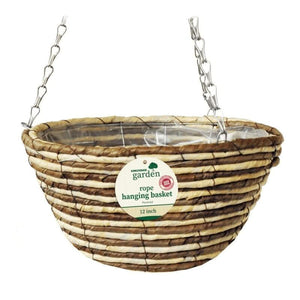 Pre lined rattan garden basket with hanging chain