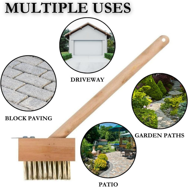 Wire bristle brush for cleaning paving cracks