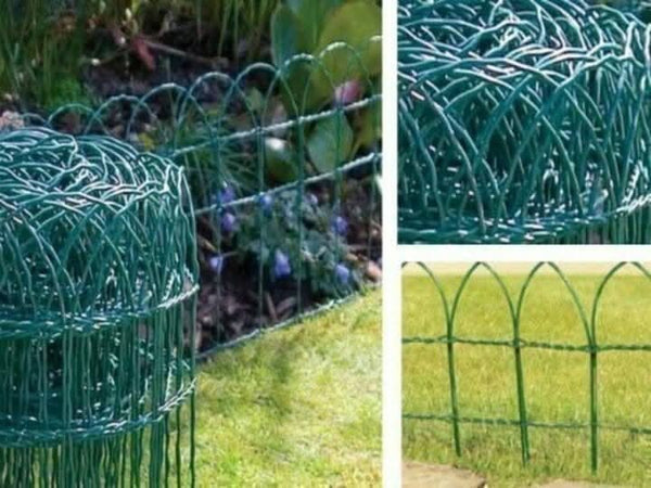 Flexible wire edging around a flower bed