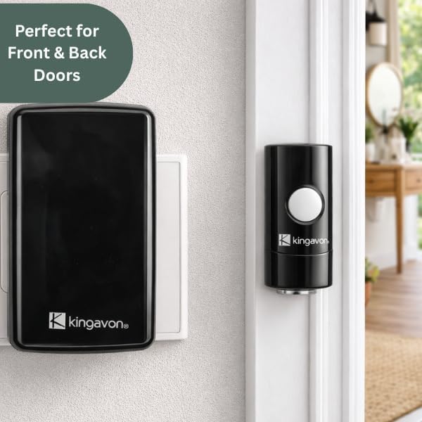 Wireless door chime with push button.