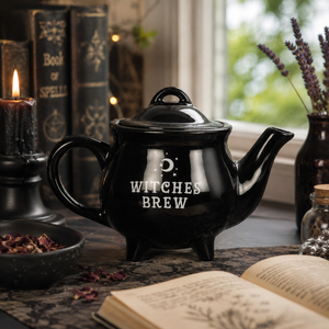 Black ceramic cauldron teapot for gothic home styling