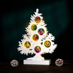 Wooden Christmas tree with multicolour baubles and 6 LEDs