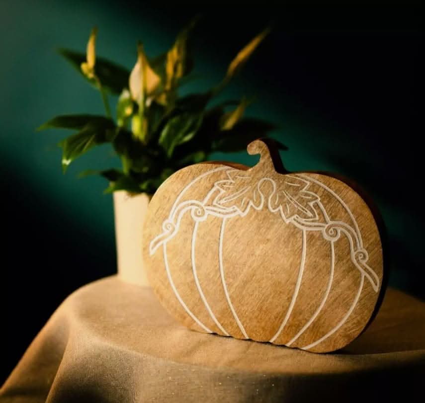 Handmade mango wood pumpkin ornament for autumn decorating