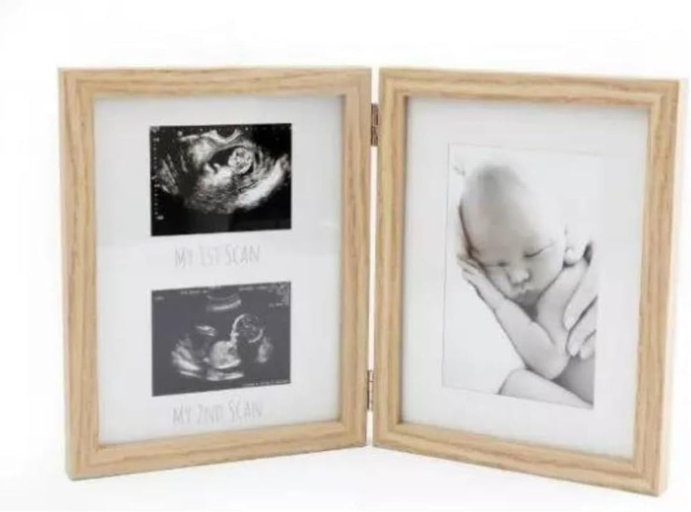 Wooden baby scan photo frame with three apertures