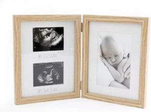 Wooden baby scan photo frame with three apertures