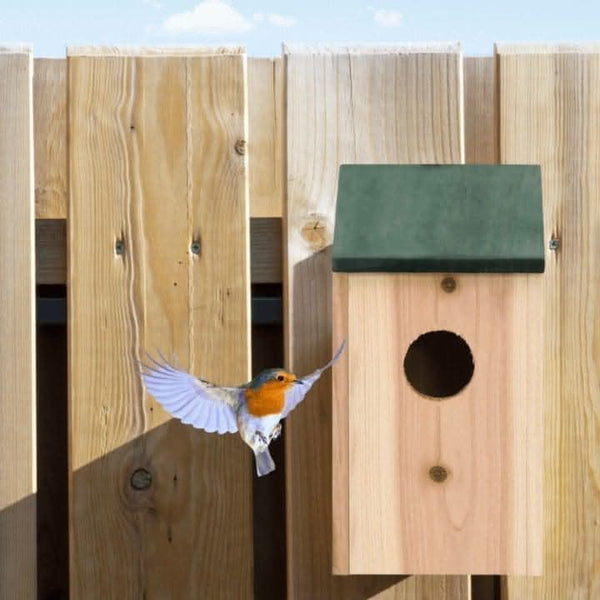 Small bird nesting box mounted on a tree