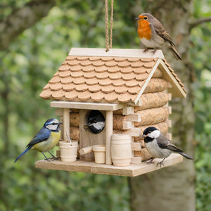 Rustic bird house with decorative wine corks