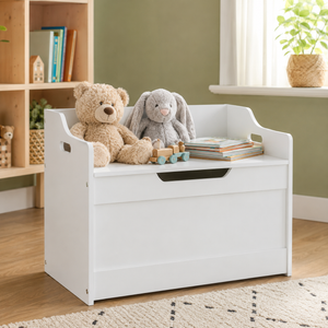 White storage bench for living room organisation