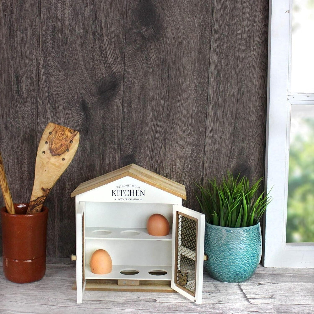 Wooden egg holder with rustic farmhouse design