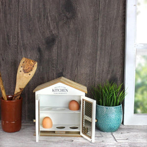 Wooden egg holder with rustic farmhouse design