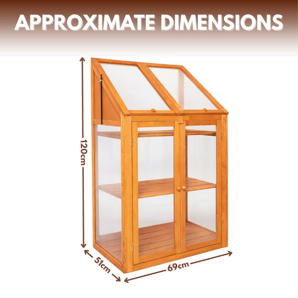 Wooden greenhouse with clear polycarbonate panels
