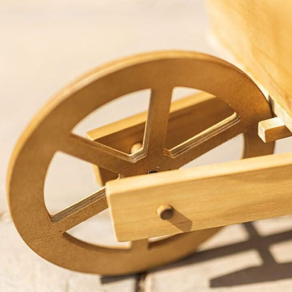 Rustic wheelbarrow flower planter shown from side