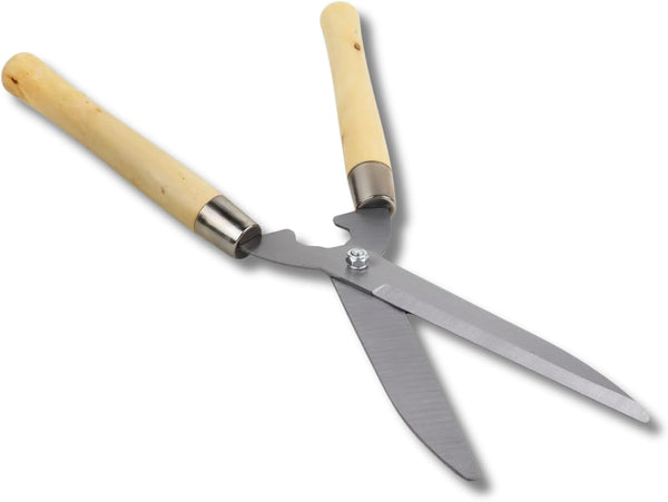 Wooden handle hedge shears with carbon steel blades