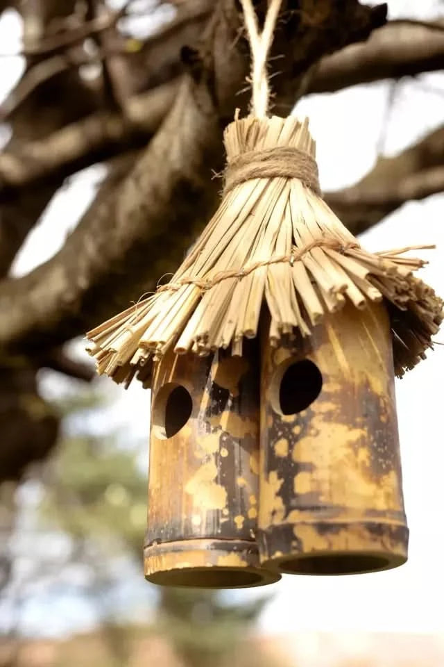 Rustic wooden hanging bird nest box