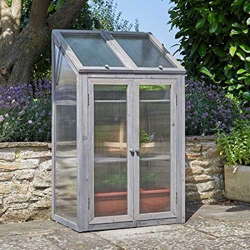 Grey wooden mini cold frame greenhouse