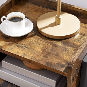 Mahogany nightstand displayed beside a bed
