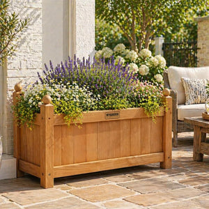 Wooden garden planter suitable for balconies and patios.