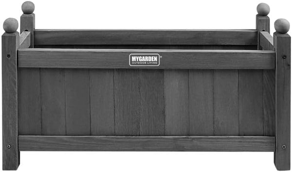 Large grey wooden planter for herbs and vegetables.