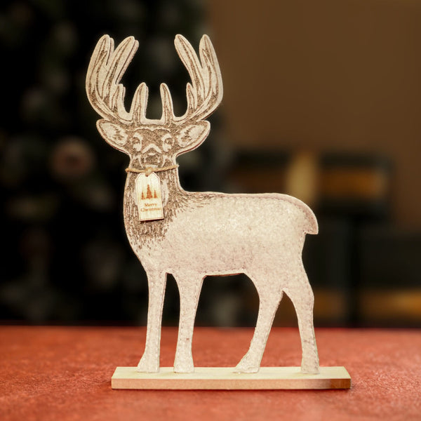 Wooden Christmas reindeer shown from front