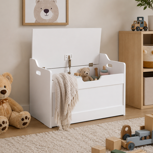 White wooden storage chest with bench seat