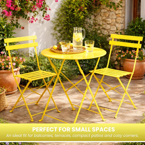 Yellow folding metal bistro table and chair set