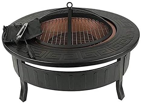 Black-Round-Steel-Fire-Pit-With-BBQ-Grill-and-Mesh-Lid-Log-Wood-Burner-Patio-Heater-Barbecue-Outdoor-Round-Brazier-Grill-and-Fire-Pit-Garden-Stove-Barbeque-1