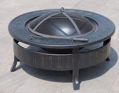 Black-Round-Steel-Fire-Pit-With-BBQ-Grill-and-Mesh-Lid-Log-Wood-Burner-Patio-Heater-Barbecue-Outdoor-Round-Brazier-Grill-and-Fire-Pit-Garden-Stove-Barbeque-2