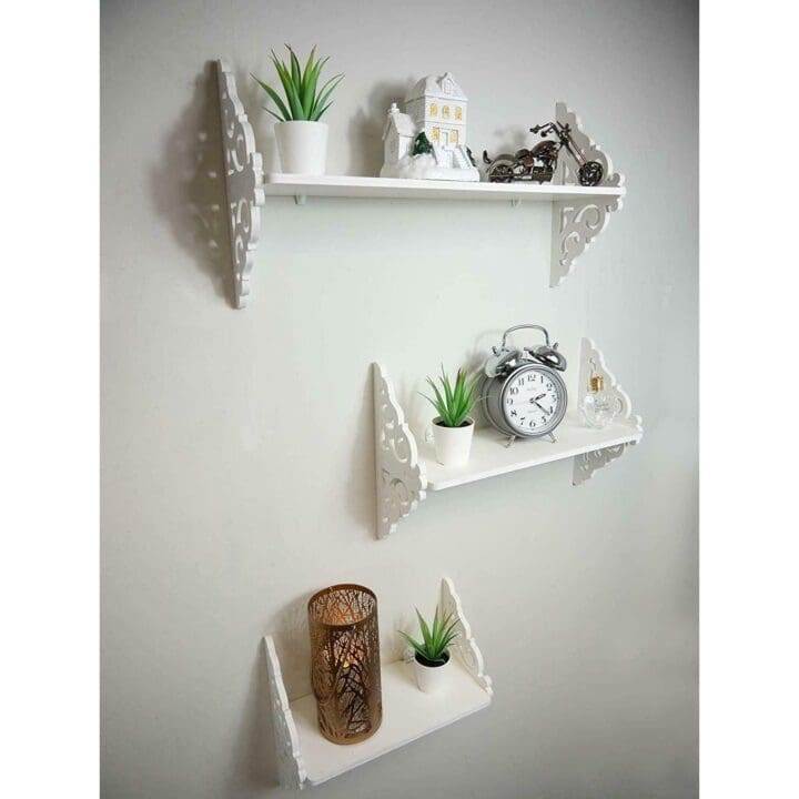 Set-of-3-White-Shabby-Chic-Filigree-Floating-Wall-Shelves